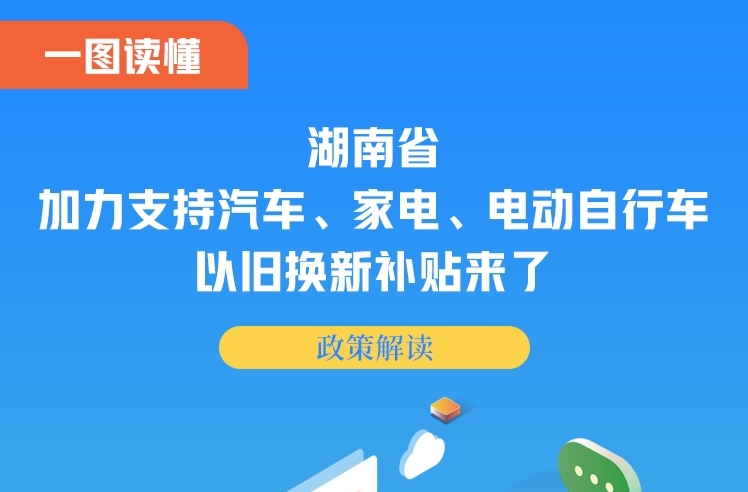 一图读懂 | 湖南省加力支持汽车、家电、电动自行车以旧换新补贴来了